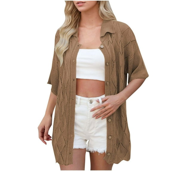 Posijego Women's Summer Sweater Vest Sleeveless Button down Knit Cardigans Collared Lightweight Shirt Tops