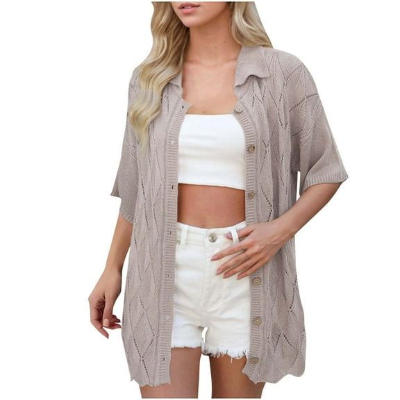 Posijego Women's Summer Sweater Vest Sleeveless Button down Knit Cardigans Collared Lightweight Shirt Tops