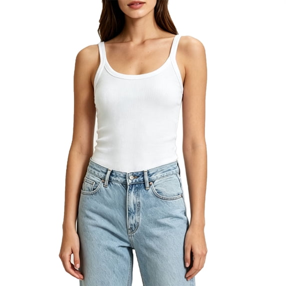 Posijego Womens Tank Tops Spaghetti Strap Ribbed Tank Top Sleeveless Scoop Neck Slim Basic Camisoles Ladies Undershirts