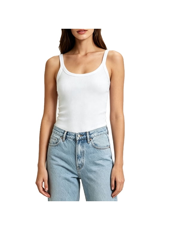 Womens Tank Tops Spaghetti Strap Ribbed Tank Top Sleeveless Scoop Neck Slim Basic Camisoles Ladies Undershirts