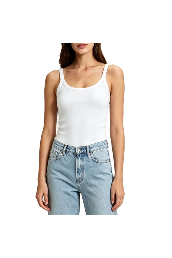 Womens Tank Tops Spaghetti Strap Ribbed Tank Top Sleeveless Scoop Neck Slim Basic Camisoles Ladies Undershirts
