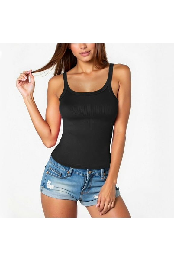 Womens Tank Tops Spaghetti Strap Ribbed Tank Top Sleeveless Scoop Neck Slim Basic Camisoles Ladies Undershirts