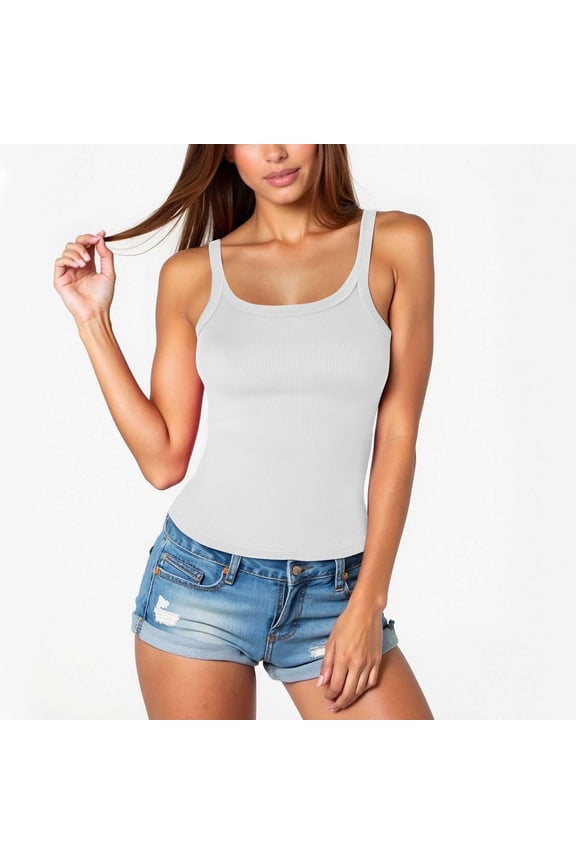 Womens Tank Tops Spaghetti Strap Ribbed Tank Top Sleeveless Scoop Neck Slim Basic Camisoles Ladies Undershirts