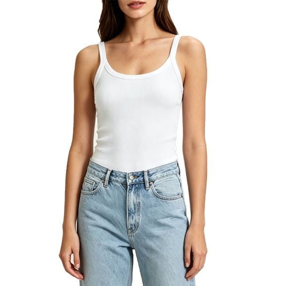 Posijego Womens Tank Tops Spaghetti Strap Ribbed Tank Top Sleeveless Scoop Neck Slim Basic Camisoles Ladies Undershirts