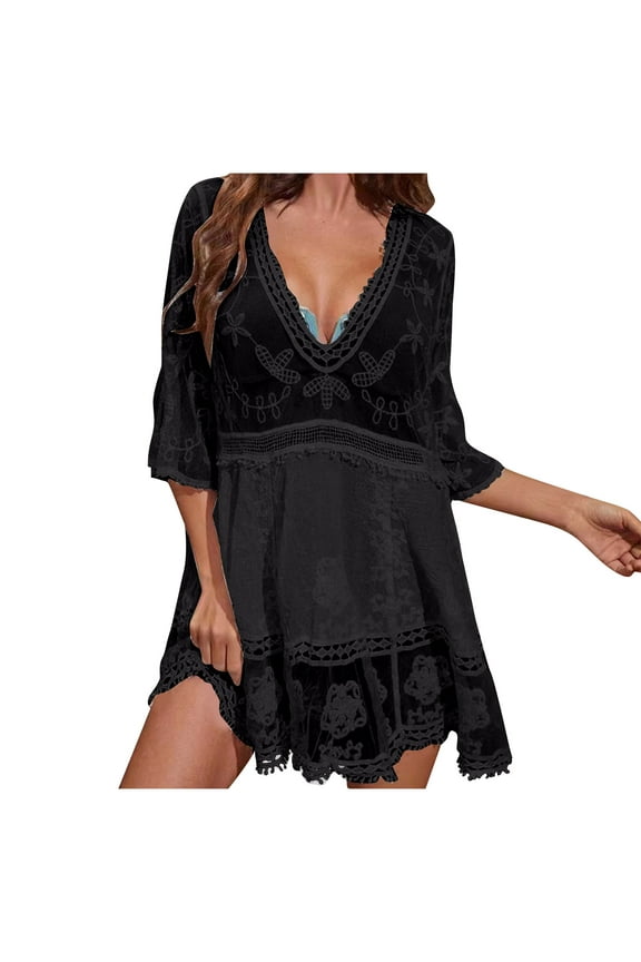 Women's Swimsuit Lace Cover Up V Neck Bikini Beach Dress Swim Bathing Suit Coverups Summer 2024
