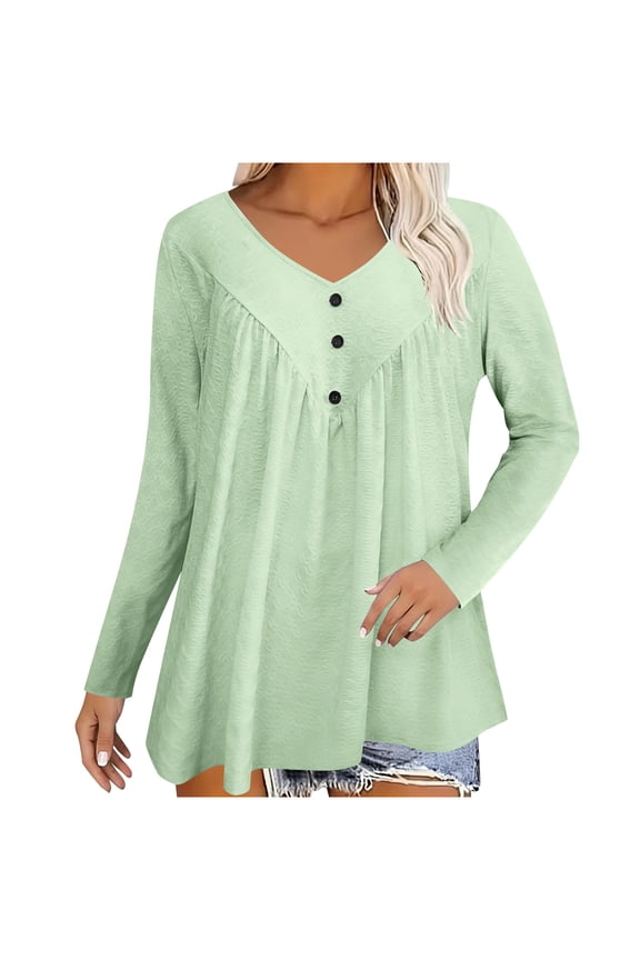 Women's Swing Tunic Tops Long Sleeve Shirts V Neck Casual Dressy Loose Spring Basic Tee Blouses for Women