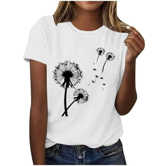 Posijego Women's T Shirts Printed Graphic Tee for Women Casual Crew Neck Basic Short Sleeve Tee Shirts