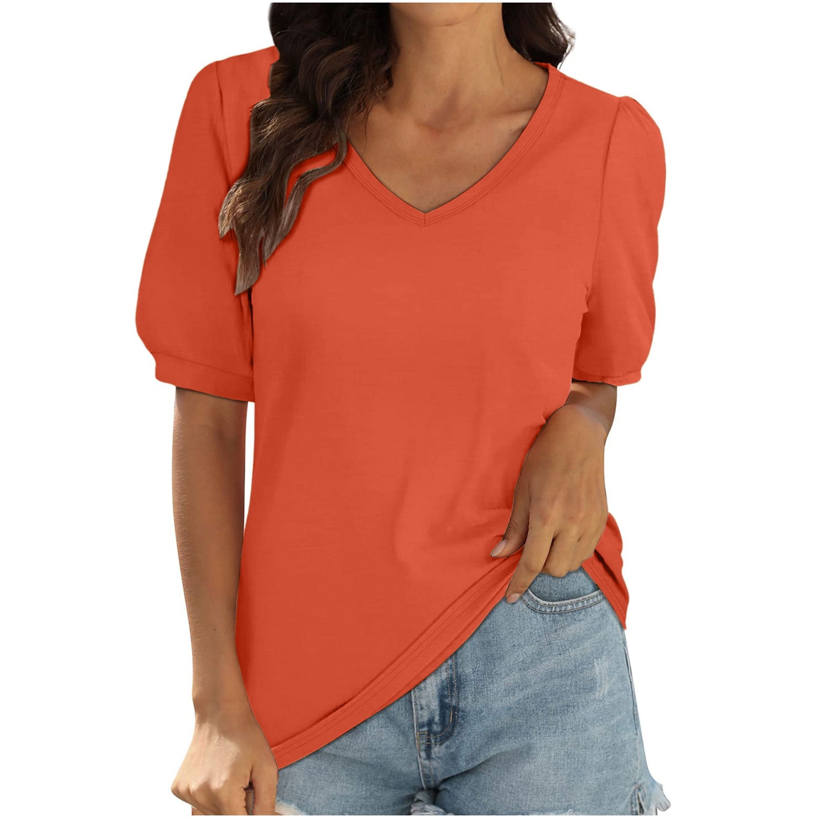 Posijego Women's T Shirts V Neck Plain Short Sleeve Tops for Women