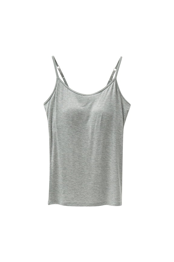 Women's Tank Tops Built-in Bra Adjustable Straps Cami Top Comfy Sleeveless Undershirts Solid Color