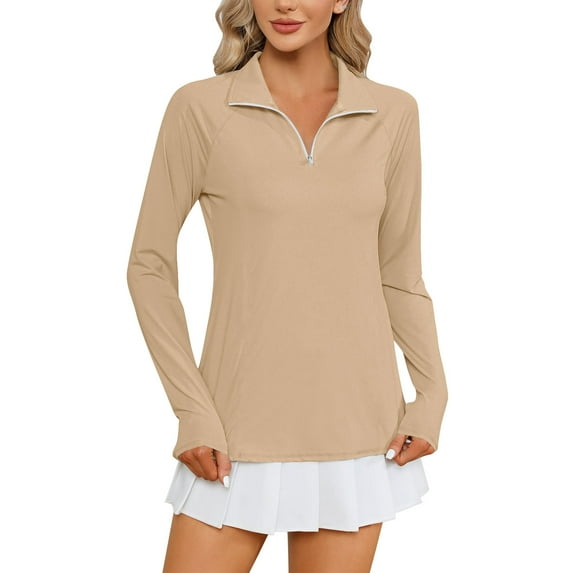 Posijego Women's Tennis Shirts Long Sleeve Sun Protection Shirt Half Zip Collared V Neck Athletic Tops