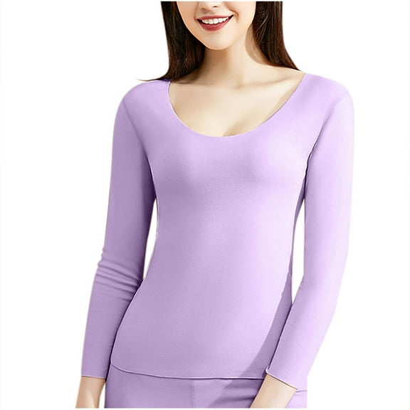 Posijego Women's Thermal Base Layer Shirts Scoop Neck Long Sleeve T-Shirts Winter Warm Slim Tees for Ladies