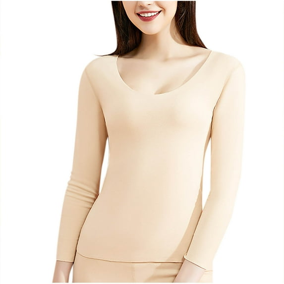 Posijego Women's Thermal Base Layer Shirts Scoop Neck Long Sleeve T-Shirts Winter Warm Slim Tees for Ladies