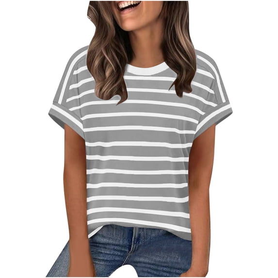Posijego Women's Tops Striped Short Sleeve T-Shirts Summer Crew Neck Casual Loose Basic Tee Shirts for Ladies