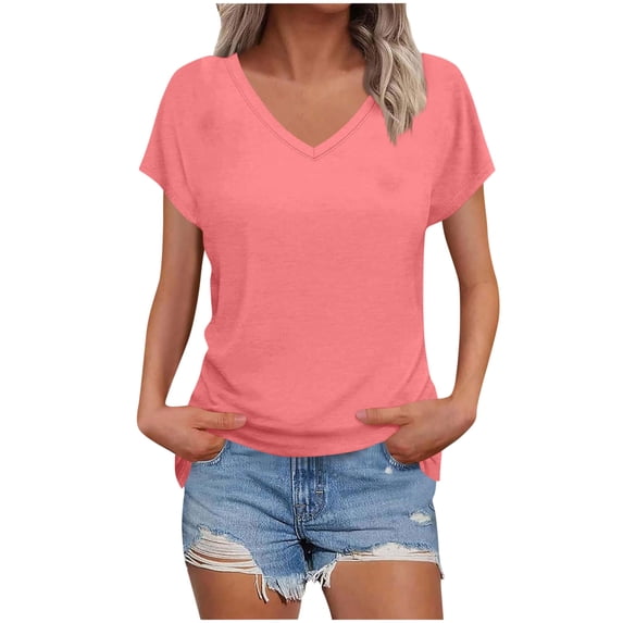Posijego Women's Tops Summer V Neck Short Sleeve Plain Basic Tee Shirts Womens Casual Soft Comfort Vacation T-Shirt Clothes