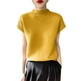 thumbnail image 1 of Posijego Women's Turtleneck Short Sleeve Tops Solid Color Knit Summer Sweater Lightweight Casual Blouses, 1 of 7
