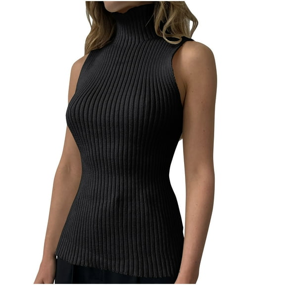 Posijego Women's Turtleneck Tank Tops Ribbed Knit Sleeveless Shirt Fashion Going out Tank Vest Womens Clothes