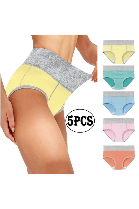 Women's Underwear High Waist Stretch Full Coverage Breathable Briefs 5 Pack Plus Size Panties