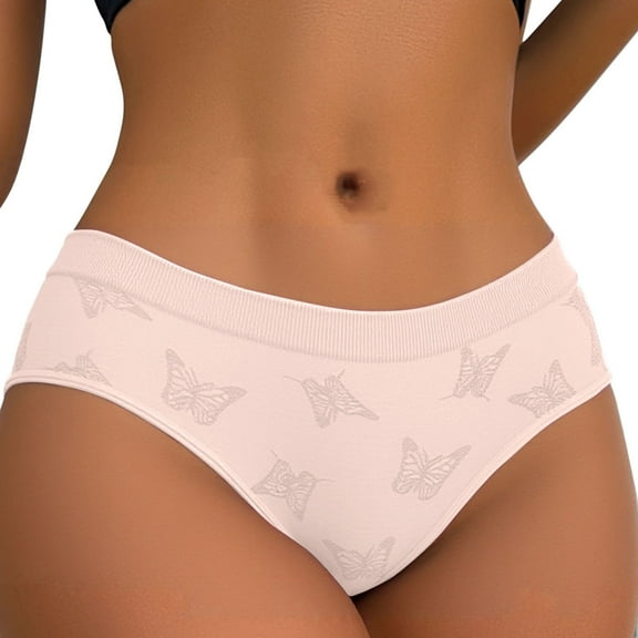 Posijego Women's Underwear Panties Butterfly Print Bikini Briefs Mid Waist Stretch Soft Comfortable Panty for Ladies