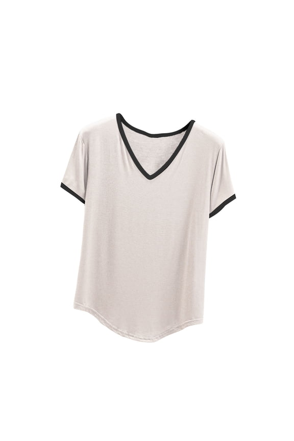 Women's V Neck Pajama Tops Soft Pj Short Sleeve Sleep Shirts Summer Casual Basic Tee for Ladies
