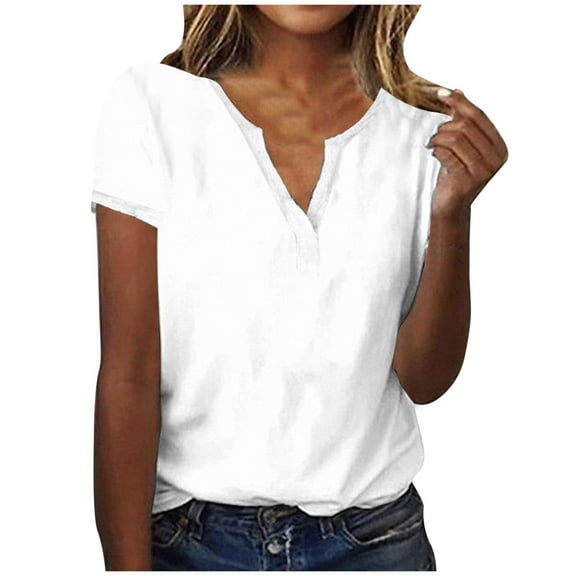 Posijego Women's V Neck Short Sleeve T Shirts Casual Summer Plain Basic Tee Shirts Womens Clothes