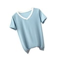 thumbnail image 1 of Posijego Women's V Neck Sleep Shirts for Women Pajamas Tops Summer Casual Short Sleeve Basic Tee Shirts, 1 of 5