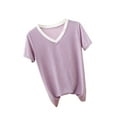 thumbnail image 1 of Posijego Women's V Neck Sleep Shirts for Women Pajamas Tops Summer Casual Short Sleeve Basic Tee Shirts, 1 of 5