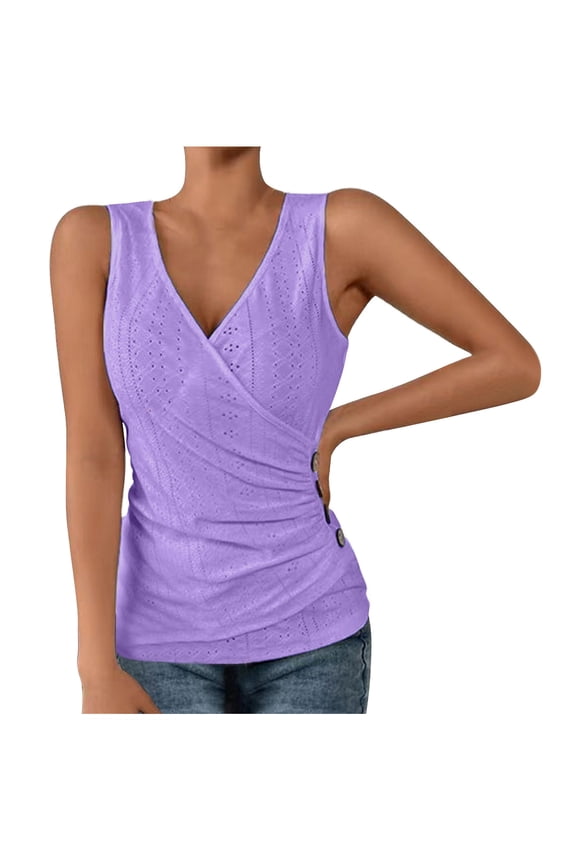 Women's V Neck Tank Top Sleeveless Wrap Ruched Shirts Fashion Elegant Dressy Blouses Plus Size
