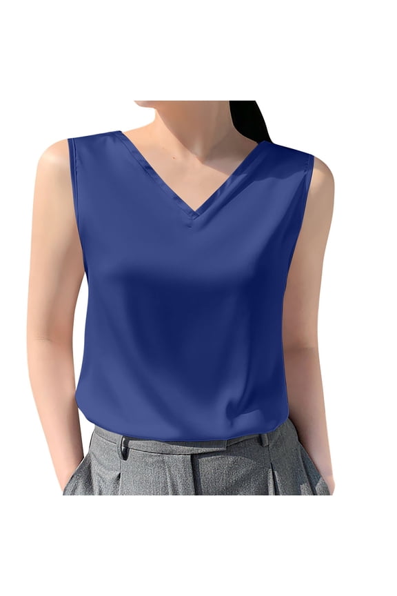 Women's V Neck Tank Tops Business Work Dressy Blouses Summer Casual Loose Sleeveless Tank Shirts for Ladies