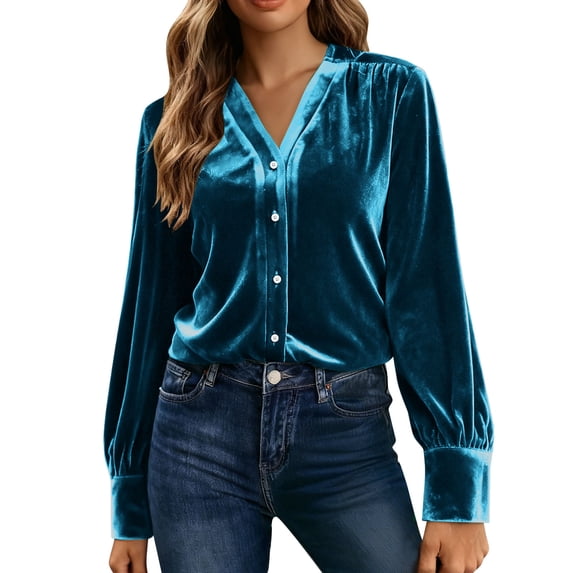 Posijego Women's Velvet Cardigans Button down Velour Long Sleeve Vintage Casual Shirts Spring Outerwear Jackets