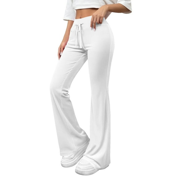 Posijego Women's Velvet Flare Pants Stretch High Waist Drawstring Bell Bottom Pants Vintage Casual Pants for Ladies