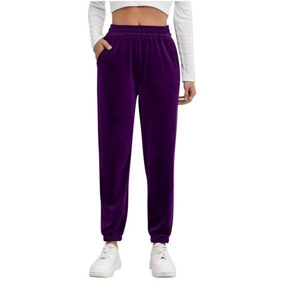 Posijego Women's Velvet Joggers Cinch Bottom Sweatpants Elastic High Waist Stretch Vintage Velour Track Pants