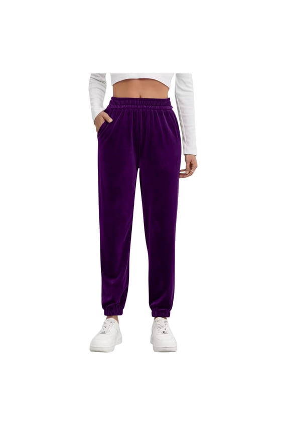 Women's Velvet Joggers Cinch Bottom Sweatpants Elastic High Waist Stretch Vintage Velour Track Pants