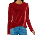thumbnail image 1 of Posijego Women's Velvet Long Sleeve T-Shirt Vintage Crew Neck Velour Basic Tee Top Solid Color Loose Pullover, 1 of 6