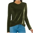 thumbnail image 1 of Posijego Women's Velvet Long Sleeve T-Shirt Vintage Crew Neck Velour Basic Tee Top Solid Color Loose Pullover, 1 of 6