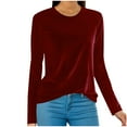 thumbnail image 1 of Posijego Women's Velvet Long Sleeve T-Shirt Vintage Crew Neck Velour Basic Tee Top Solid Color Loose Pullover, 1 of 6
