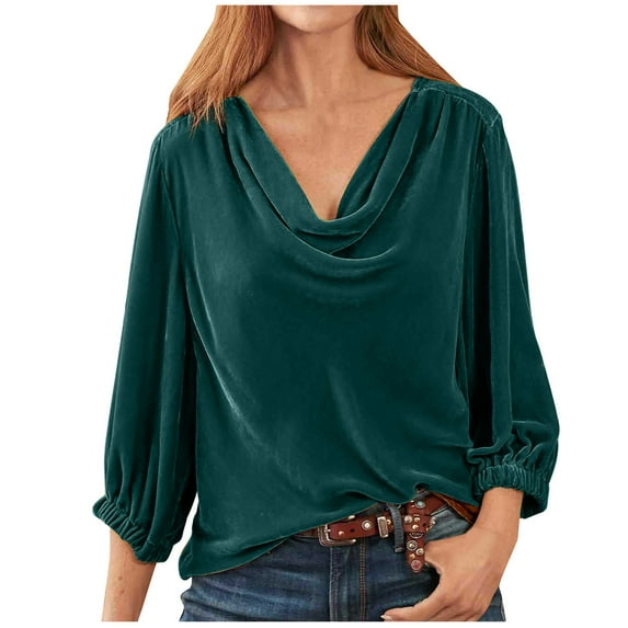 Posijego Women's Velvet Tops Vintage V Neck Long Sleeve Velour Blouse Dressy Party Shirts Spring Womens Clothes