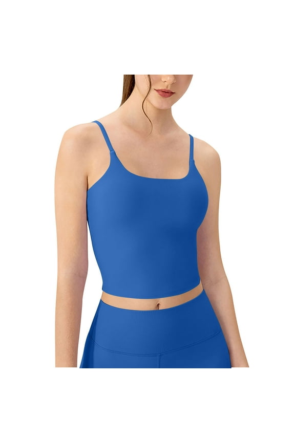 Women's Workout Cropped Tank Tops with Built-In Bra Athletic Yoga Sleeveless Spaghetti Strap Camisoles