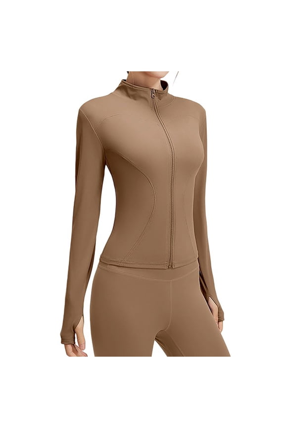 Women's Workout Jacket Slim Yoga Cropped Jackets Stand Collar Zipper Outdoor Athletic Running Tops