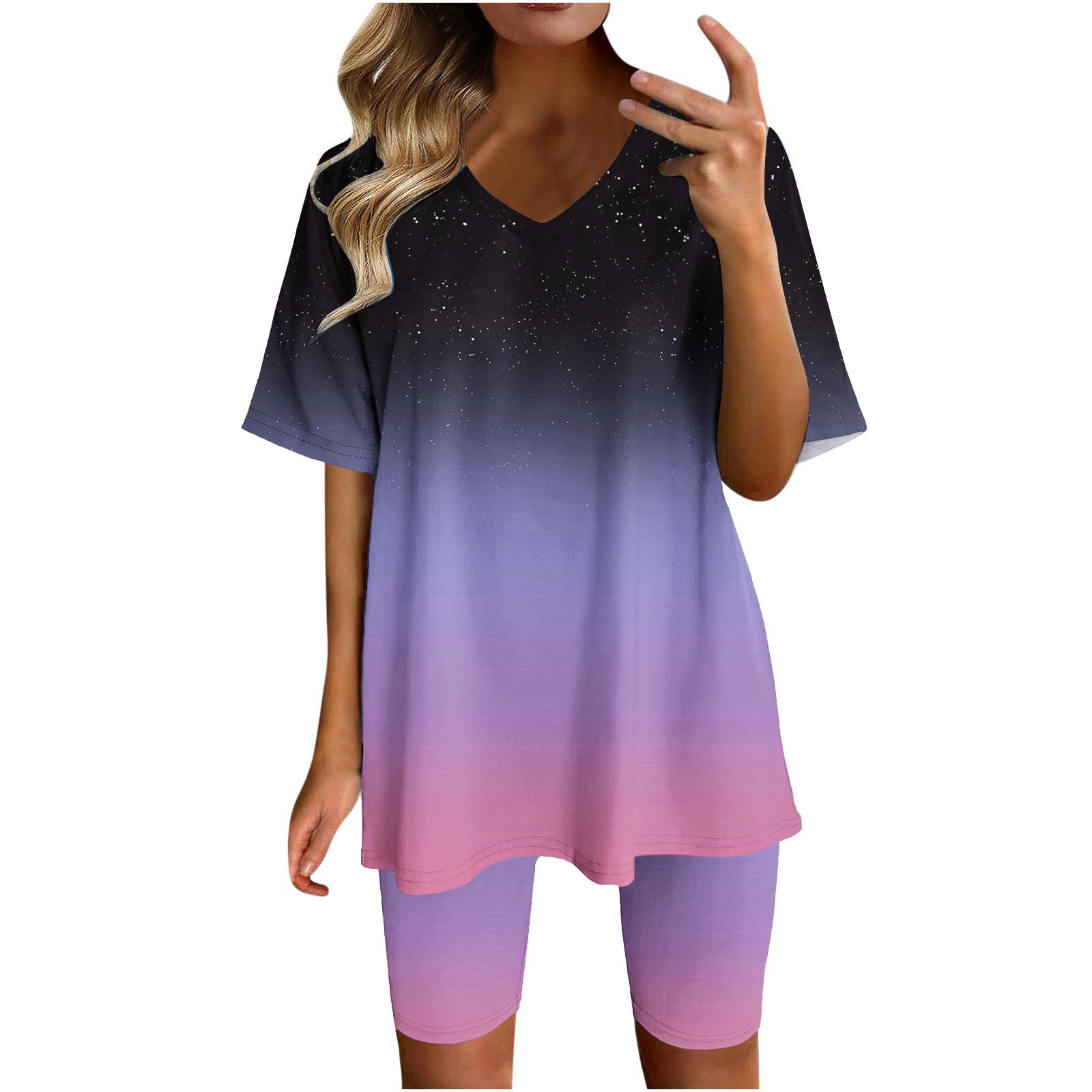 Posijego Women's Workout Sets Short Sleeve Tops and Biker Shorts 2