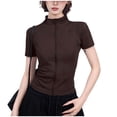 thumbnail image 1 of Posijego Women's Yoga Tops Zipper Mock Turtleneck Short Sleeve Workout Athletic Quick Dry Crop Tops Activewear, 1 of 4