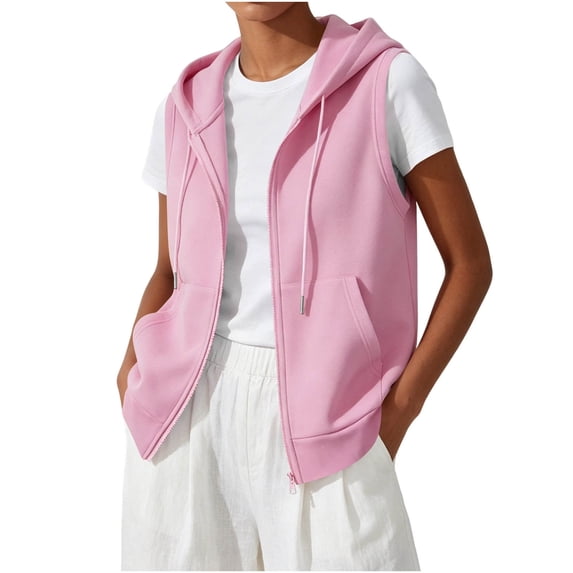 Posijego Women's Zip up Vests Hooded Sleeveless Jackets Athletic Workout Causal Sweatshirt Vest with Pockets