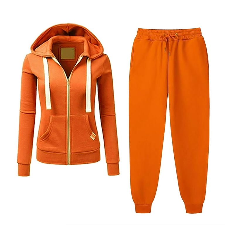 Posijego Womens 2 Piece Outfit Tracksuit Solid Color Zip Up Long Sleeve  Hoodie Jogger Pants Casual Set 