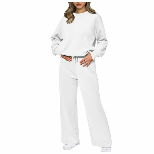 Posijego Womens 2 Piece Sweatsuit Outfit Solid Color Pullover ...