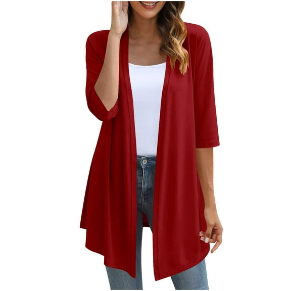 Posijego Womens 3/4 Sleeve Cardigan Lightweight Open Front Solid Color Casual Tunic Cardigans for Women