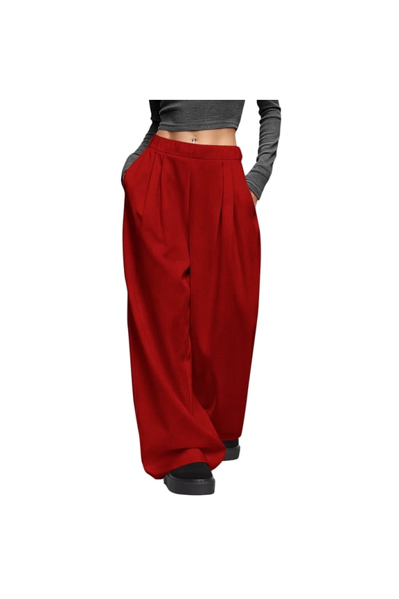 Womens Baggy Wide Leg Pants High Waisted Pull on Pleated Loose Casual Work Dress Trousers with Pockets