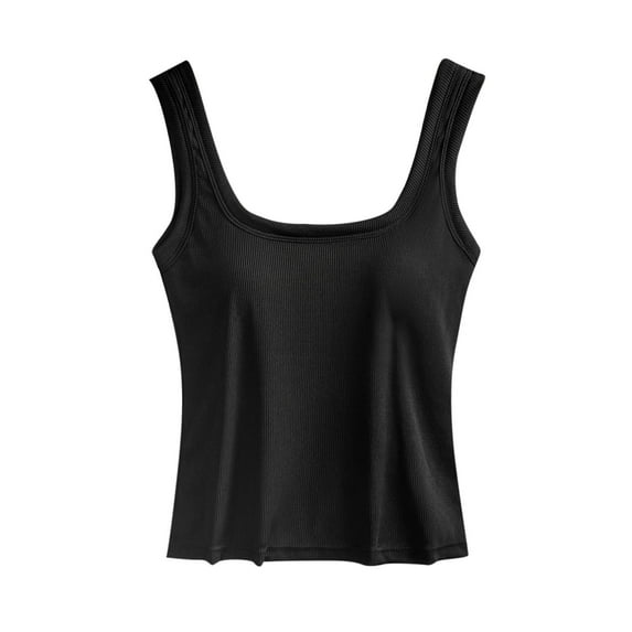 Posijego Womens Basic Tank Tops with Built-In Bra Pads Ribbed Knit Undershirts Summer Sleeveless Slim Tank Tees