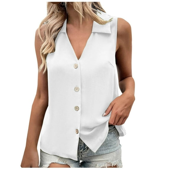 Posijego Womens Business Tank Tops V Neck Collared Sleeveless Button Down Shirtss Dressy Casual Tank Top