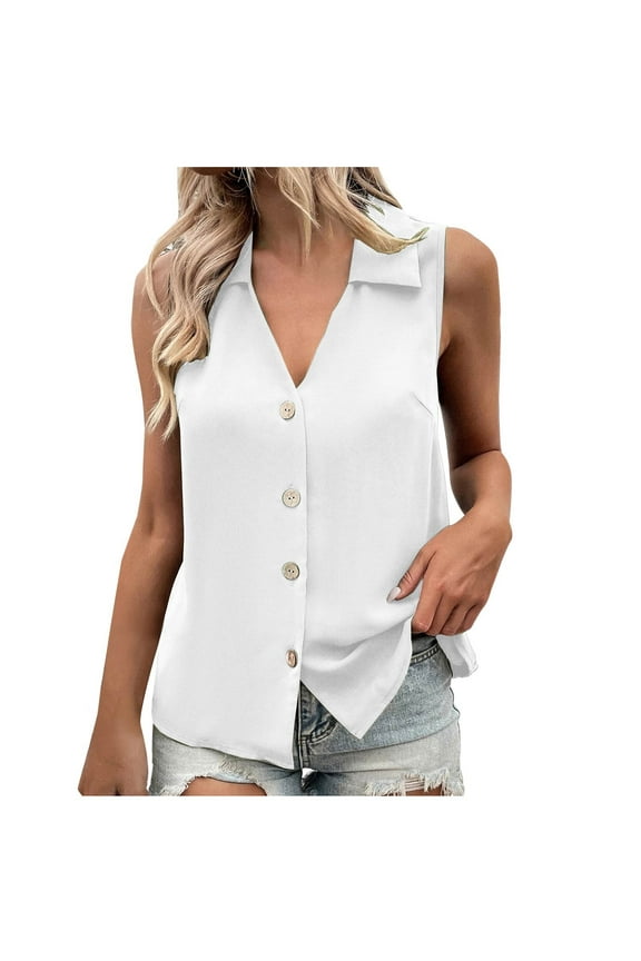 Womens Business Tank Tops V Neck Collared Sleeveless Button Down Shirtss Dressy Casual Tank Top