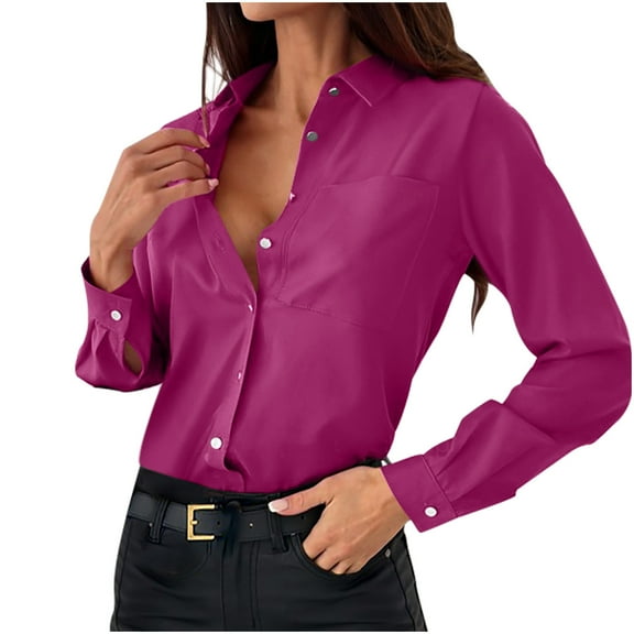 Posijego Womens Button Down Shirts Casual Long Sleeve Dress Shirt Solid Color Office Work Tops Blouses