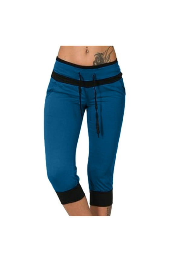Womens Capri Pants Knee Length Cropped Joggers Pants Plus Size Workout Yoga Pants with Pockets